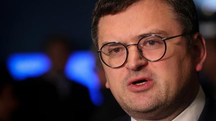 FILE PHOTO: Ukraine's Foreign Minister Dmytro Kuleba speaks to members of the media after the United Nations General Assembly adopted a resolution on Ukraine at U.N. headquarters in New York City, New York, U.S., February 23, 2023. REUTERS/Mike Segar/File Photo