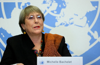 UN-Kommissarin für Menschenrechte Michelle Bachelet auf einer Sitzung in Genf, Schweiz.