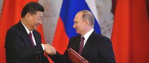 Russlands Präsident Wladimir Putin (r.) und Chinas Staatschef Xi Jinping bei einem Treffen in Moskau im Jahr 2017.