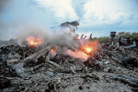 Ein Wrackteil der über der Ukraine abgeschossenen MH17-Maschine wird am 20. Juli 2014 von einem Kameramann gefilmt.