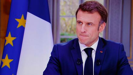 Präsident Emmanuel Macron im TV-Interview. (Photo by Ludovic MARIN / AFP)