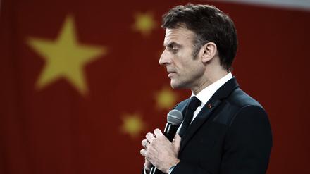 Große Worte in Guangzhou: Frankreichs Präsident Emmanuel Macron bei seiner Rede an der Sun-Yat-sen-Universität. 