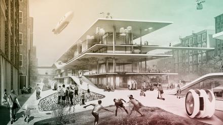 Der Berliner Architekt Max Schwitalla entwirft futuristische Wohnviertel, die durch fliegende Busse miteinander verbunden sind.