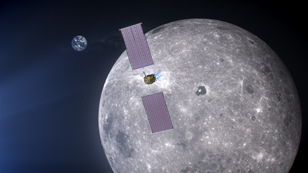 Ein Konzeptbild des ersten Moduls, das den Mond umfliegen soll.