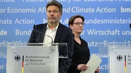 Wirtschaftsminister Robert Habeck und Bauministerin Klara Geywitz bei einer gemeinsamen Pressekonferenz (Archivbild)