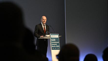 Olaf Scholz während seiner Rede auf der Konferenz in Berlin.