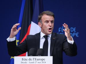 Der französische Präsdident Emmanuel Macron bei einer Rede in Dresden.