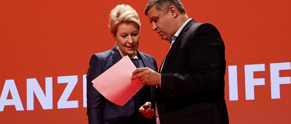 Franziska Giffey und Raed Saleh sind aktuell noch die Vorsitzenden der Berliner SPD. Bis Ende Mai soll die neue Landesspitze gewählt werden.