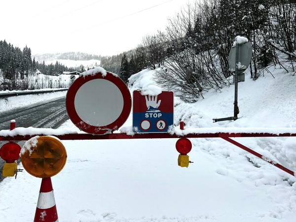 A road is closed due to avalanche danger in Austria.