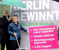 Die Berliner Grünen-Fraktion im Abgeordnetenhaus demonstriert bei ihrer Klausurtagung gegen die rassistischen und rechtsextremen Übergriffe gegen Flüchtlinge.