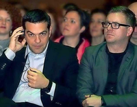Dominic Heilig (rechts), hier mit Alexis Tsipras, Spitzenkandidat der Europäischen Linken bei der Europawahl