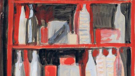 Küchenpoesie. 1978 malte Mikhail Roginsky die „Bottles on the shelf“ mit Acrylfarbe auf Papier. 