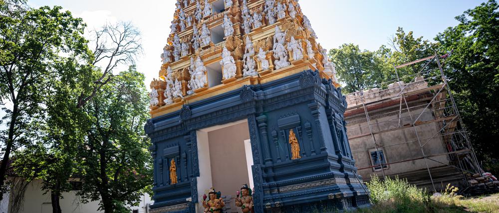 Die Baustelle rund um den Hindu-Tempel in der Hasenheide in Berlin.