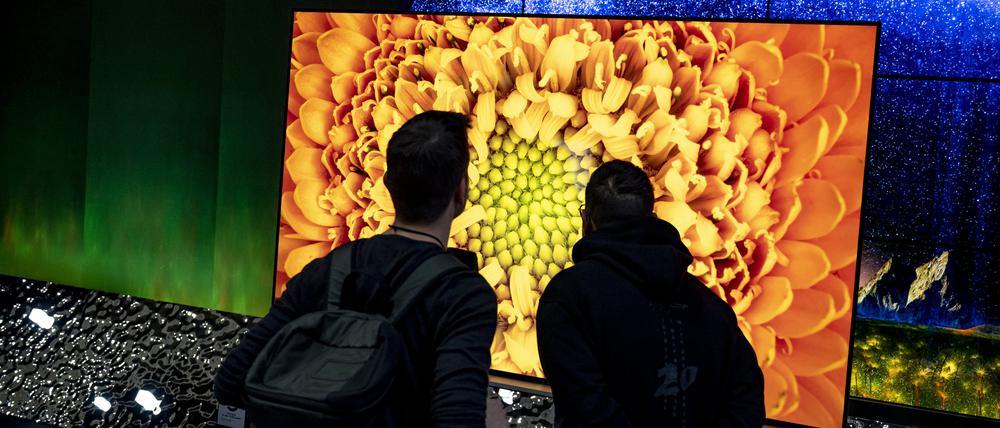 Besucher betrachten auf der Elektronikmesse IFA Fernseher auf dem Stand der Marke LG. Mehr als 1100 Aussteller zeigen auf der IFA die Neuheiten der Unterhaltungselektronik und der Hausgeräte. Foto: Fabian Sommer/dpa +++ dpa-Bildfunk +++