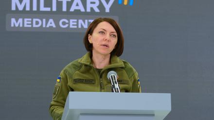 January 12, 2023, Kyiv, Ukraine: Hanna Malyar, Deputy Minister of Defense of Ukraine at a briefing of representatives of the Security and Defense Forces of Ukraine regarding operational information on the front of the Russian-Ukrainian war. The command of the armed forces of the Russian Federation continues to increase the combined grouping of troops on the territory of Ukraine: it moves the mobilized from the training grounds of Belarus and Russia to the area of hostilities and border areas. Deputy Minister of Defense of Ukraine Hanna Malyar stated this at a briefing of representatives of the Security and Defense Forces of Ukraine at the Military Media Center. Kyiv Ukraine - ZUMAs197 20230112_zaa_s197_049 Copyright: xAleksandrxGusevx