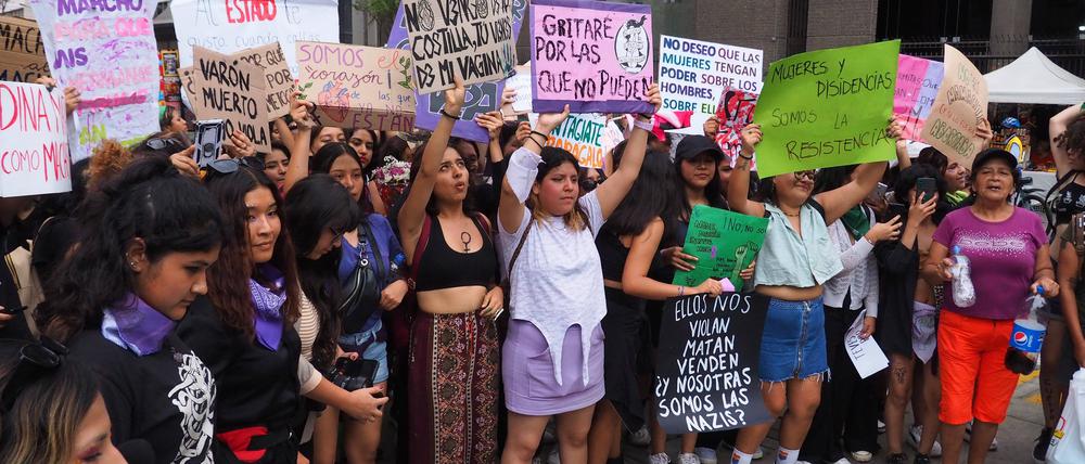 Frauen protestieren für ihre Rechte, hier in Lima, Peru im März 2023.