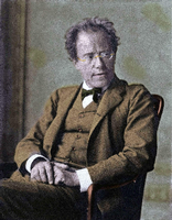 Gustav Mahler (1860 -1911) auf einer kolorierten Porträtaufnahme von Moritz Nähr (undatiert).