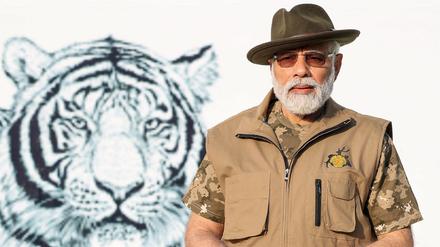 Narendra Modi posiert in einem Tiger-Nationalpark. 