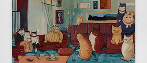 Jonas Lunds Wandteppich „The Fat Cats of the Art World“ entstand auf Basis eines Austauschs mit ChatGPT.