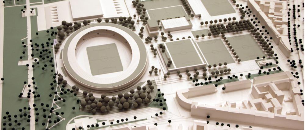 Finaler Entwurf. Zum neuen Jahnsportpark gehören künftig eine Plaza, ein barrierefreies Stadion und zahlreiche Sportplätze.