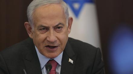 Benjamin Netanjahu, Premierminister von Israel, nimmt an der wöchentlichen Kabinettssitzung im Büro des Premierministers teil.