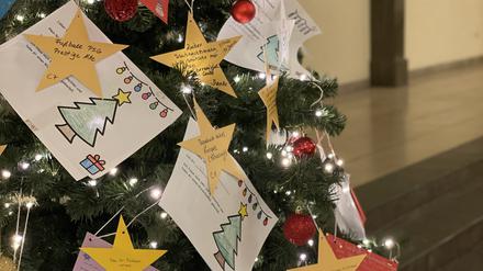 Kinderwünsche hängen an Weihnachtsbäumen in den Rathäusern Steglitz und Zehlendorf.