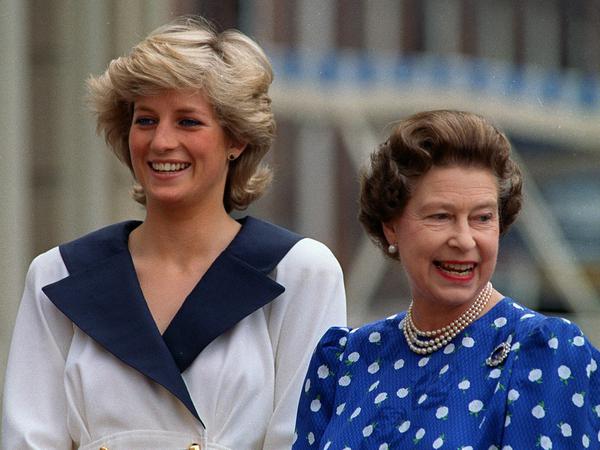 Diana, Princess of Wales (left), and Britain's Queen Elizabeth II in August 1987.
