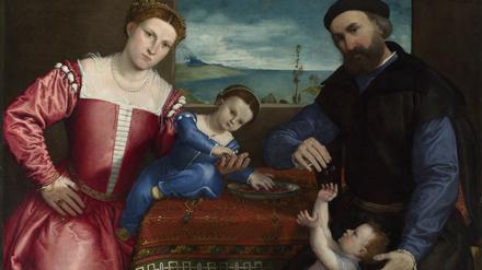 Familienglück: Bildnis des Giovanni della Volta mit Frau und Kindern, 1547 von Lorenzo Lotto gemalt. 