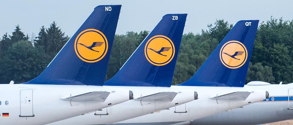 Flugzeuge der Lufthansa stehen auf dem Gelände des  Hamburger Flughafens. Die Lufthansa bietet auch aus Kostengründen weniger innerdeutsche Flüge an.
