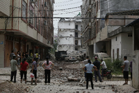 Die nach den Paketbomben zerstörten Gebäude in Liuncheng, China am Mittwoch.
