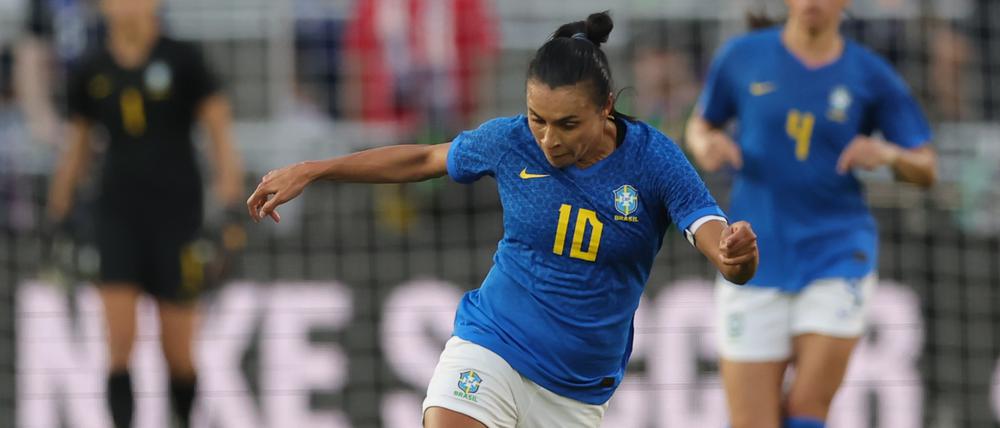 Brasiliens Stürmerin Marta in Aktion. Die sechsmalige Weltfußballerin Marta steht zum sechsten Mal in Brasiliens Aufgebot für eine Weltmeisterschaft. 