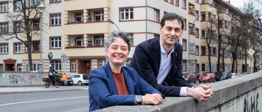 Martin Hikel und Nicola Böcker-Giannini (beide SPD) am 6. Februar 2024 in Neukölln. Interview mit Anna Thewalt und Daniel Böldt zur bevorstehenden Ankündigung der Kandidatur für den Berliner SPD-Vorsitz.