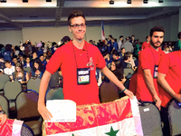 Hafez al-Assad (l), der älteste Sohn von Syriens Präsident Baschar al-Assad, nimmt am 22.07.2017 bei der Mathematik-Olympiade in Rio de Janeiro teil.
