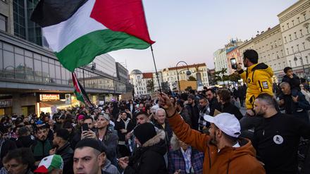 Teilnehmer der pro-palästinensischen Demonstration am Sonnabend in Berlin.