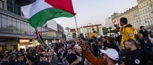 Teilnehmer der pro-palästinensischen Demonstration am Sonnabend in Berlin.
