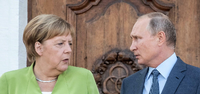 Bundeskanzlerin Angela Merkel und der russische Präsident Wladimir Putin auf Schloss Meseberg.