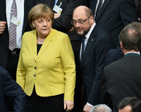 Bundeskanzlerin Angela Merkel (CDU) und SPD-Kanzlerkandidat Martin Schulz bei der Bundespräsidentenwahl.