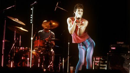 Mick Jagger während des Konzertes der Rolling Stones in der Festhalle in Frankfurt (Hessen) 1982. 