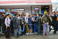 Flüchtlinge am Bahnhof in Wien.