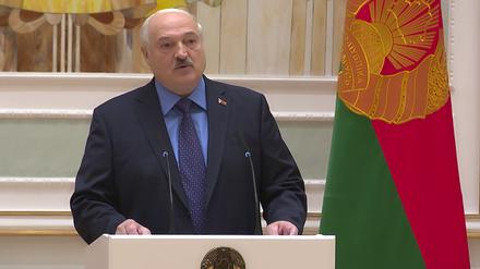 Alexander Lukaschenko, Präsident von Belarus, bei seiner Rede während einer Auszeichnungszeremonie für hochrangige Militärs.