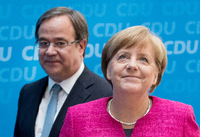 Zufrieden: Bundeskanzlerin Angela Merkel (CDU) und NRW-Wahlsieger Armin Laschet