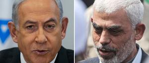 Die Bildkombo zeigt Benjamin Netanjahu, Ministerpräsident von Israel (l, Archivfoto vom 24.12.2023) und den Anführer der Terrororganisation Hamas im Gazastreifen, Jihia al-Sinwar, (Archivfoto vom 30.03.2022). 