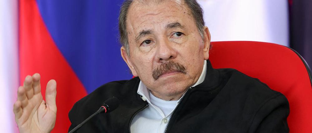 Dieses von der nicaraguanischen Präsidentschaft freigegebene Bild zeigt den nicaraguanischen Präsidenten Daniel Ortega bei einem Treffen mit dem Sekretär des Sicherheitsrates der Russischen Föderation am 28. Februar 2024.