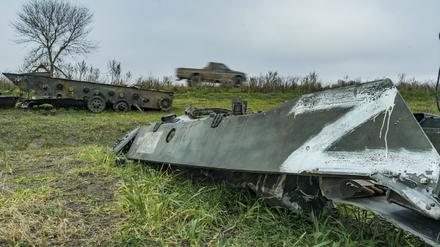 Das Z-Symbol auf einem zerstörten Fahrzeug der russischen Armee in Cherson (Symbolfoto).