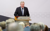 Der Vorsitzende der CDU in Niedersachsen, Bernd Althusmann, spricht am Montag bei einem Parteitag der CDU Niedersachsen.
