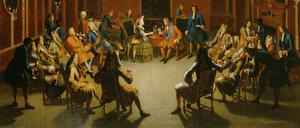 Paul Carl Leygebe Gemälde „Das Tabakskollegium König Friedrichs I. in Preußen (1657–1713). Am Rand sind Schwarze Diener zu sehen.