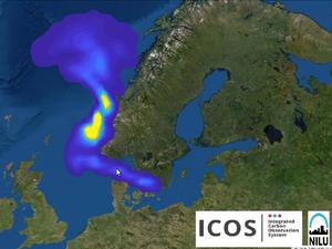 Die Simulation der ICOS-Forschungsgruppe zeigt die Ausbreitung der Methanwolke über Europa.