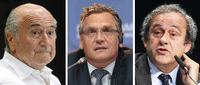 Joseph Blatter, Jerome Valcke und Michel Platini (von links nach rechts).