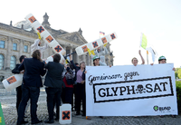 Politiker und Aktivisten der Partei Bündnis 90/Die Grünen und dem Bund für Umwelt und Naturschutz Deutschland demonstrieren vor dem Bundestag gegen den Einsatz des Pflanzenschutzmittels Glyphosat.