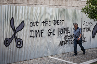 Protest gegen den Internationalen Währungsfonds an der Athener Iniversität.